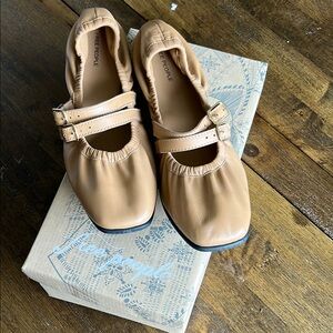 Free People Tan Double-Strap Mary Jane Flats